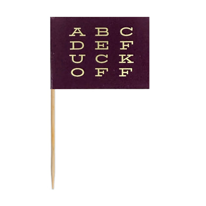 ABCDEFUCKOFF toothpick flag, gold letters on plum