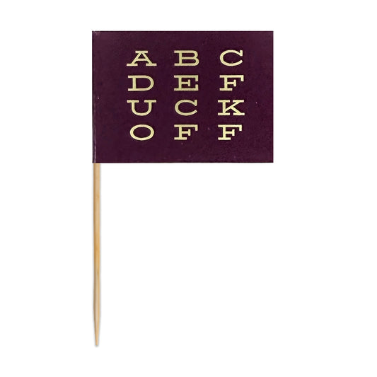 ABCDEFUCKOFF toothpick flag, gold letters on plum
