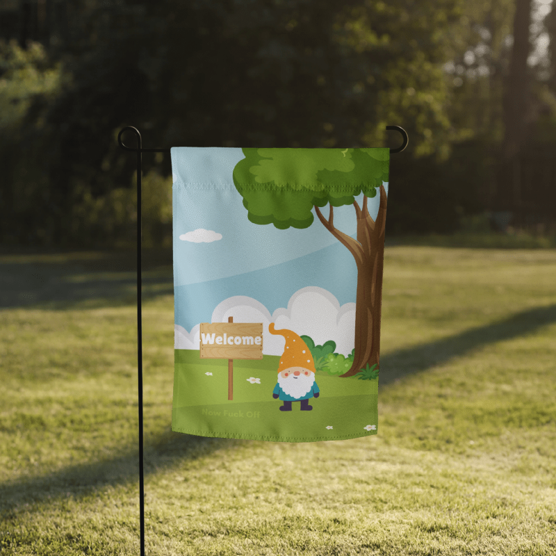 Welcome / Now Fuck Off Garden Gnome Flag